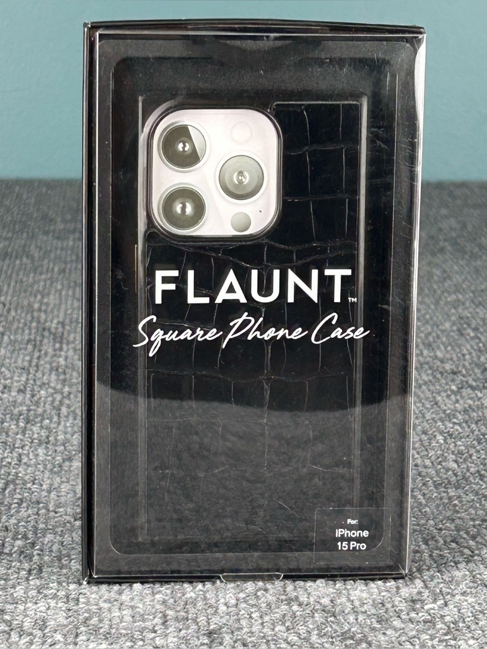 Flaunt Square Case for Apple iPhone 15 Pro Max BLACK CROCODILE NIB Sleek Chic